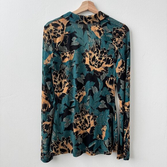 Free People Lucky Shirtee Black Bloom Green Floral Mesh Top Size S - Picture 4 of 13